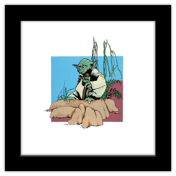 Gallery Pops Star Wars: Saga - Return of the Jedi Illustrated Yoda Wall Art, Black Framed Version, 12" x 12"