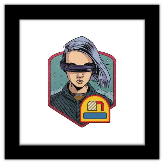 Gallery Pops Star Wars: Skeleton Crew - KB Illustrated Badge Wall Art, Black Framed Version, 12" x 12"