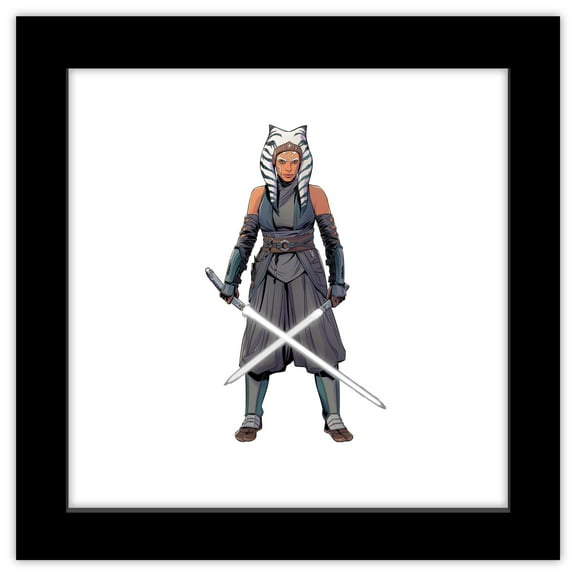 Gallery Pops Star Wars: The Mandalorian - Ahsoka Tano - Dual Lightsabers Wall Art, Black Framed Version, 12" x 12"