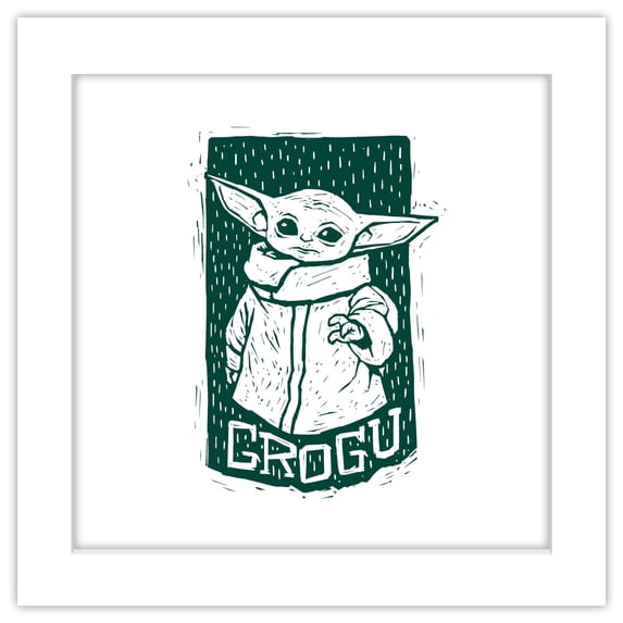 Gallery Pops Star Wars: The Mandalorian - Grogu Lino-Cut Wall Art, White Framed Version, 12" x 12"