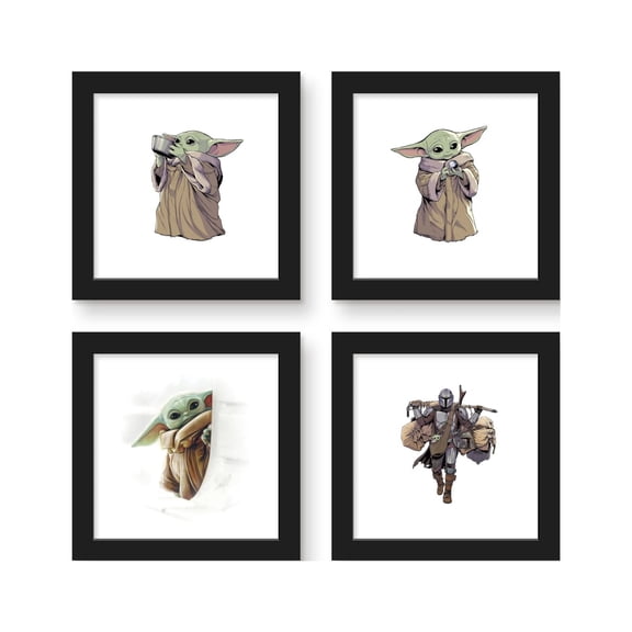 Gallery Pops Star Wars: The Mandalorian - Grogu Wall Art Bundle (4-Pack), Black Framed Version, 12" x 12"