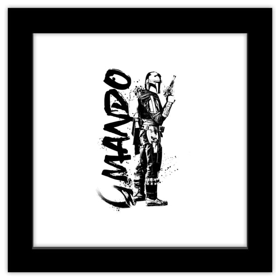 Gallery Pops Star Wars: The Mandalorian - Grunge - Mando Wall Art, Black Framed Version, 12" x 12"