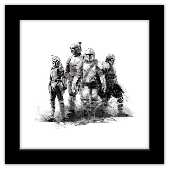 Gallery Pops Star Wars: The Mandalorian - Illustrious Mandalorians Wall Art, Black Framed Version, 12" x 12"