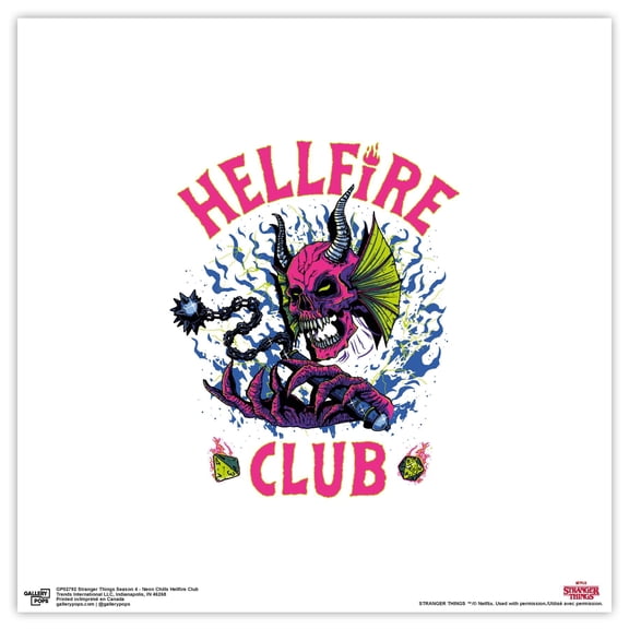 Gallery Pops Stranger Things 4 - Neon Chills Hellfire Club Wall Art, Unframed Version, 12" x 12"