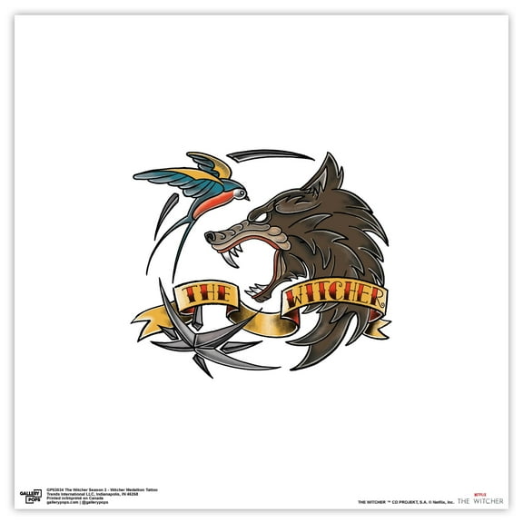 Gallery Pops The Witcher Season 3 - Witcher Medallion Tattoo Wall Art, Unframed Version, 12" x 12"