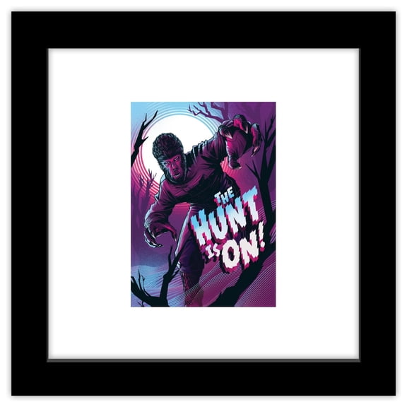 Gallery Pops Universal Monsters - Cesar Moreno Wolf Man The Hunt Is On Wall Art, Black Framed Version, 12" x 12"