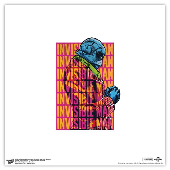 Gallery Pops Universal Monsters - Invisible Man Text Graphic Wall Art, Unframed Version, 12" x 12"
