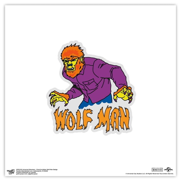 Gallery Pops Universal Monsters - Punk Scribbler Wolf Man Badge Wall Art, Unframed Version, 12" x 12"