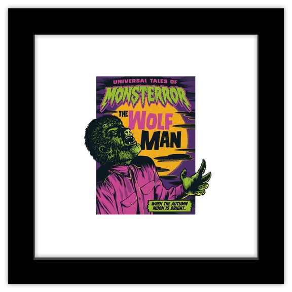 Gallery Pops Universal Monsters - Wolf Man Autumn Moon Wall Art, Black Framed Version, 12" x 12"