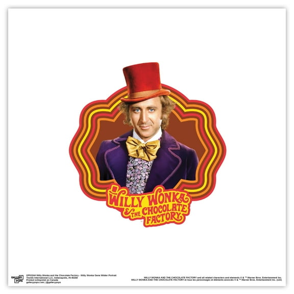 Gallery Pops Willy Wonka and the Chocolate Factory - Willy Wonka Gene Wilder Portrait Wall Art, Unframed Version, 12" x 12"