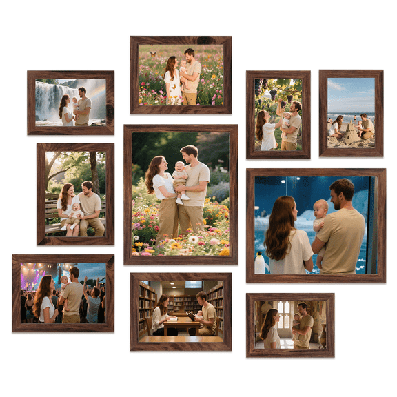 Gallery Set of 10 Picture Frames, Modern Contemporary Style, Multi-Size Frames, Maestro Collection, Brown(Four-4x6+Four-5x7+Tow8x10)