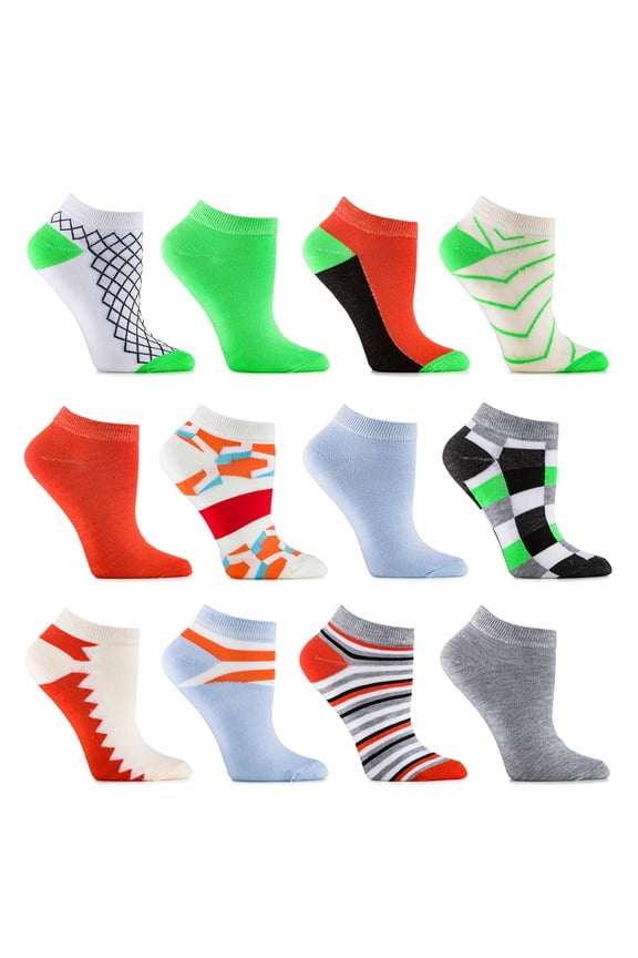 Female Multicolor Fashion Ankle Socks - 12 Pack
