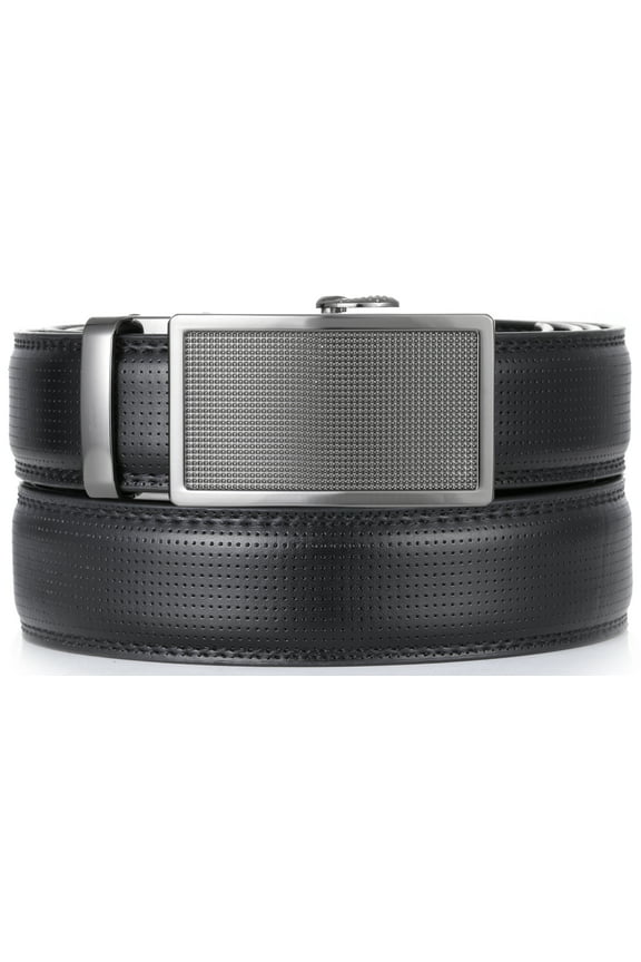 Leather Click Belt , Adjustable Ratchet Belt For Men, Automatic Dress Belt, - 2-Black - Medium Up To Waist 44"