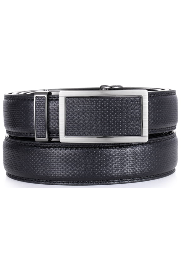 Leather Click Belt , Adjustable Ratchet Belt For Men, Automatic Dress Belt, - 6-Black - Medium Up To Waist 44"