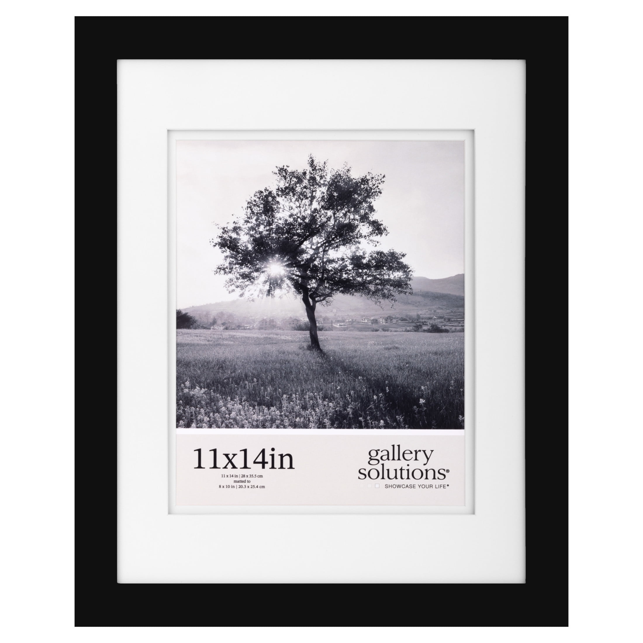 Gallery Solutions 11"x14" Flat Black Wall Picture Frame - Double White Mat - Wall Mount Display - Perfect Fit for 8x10 Photos