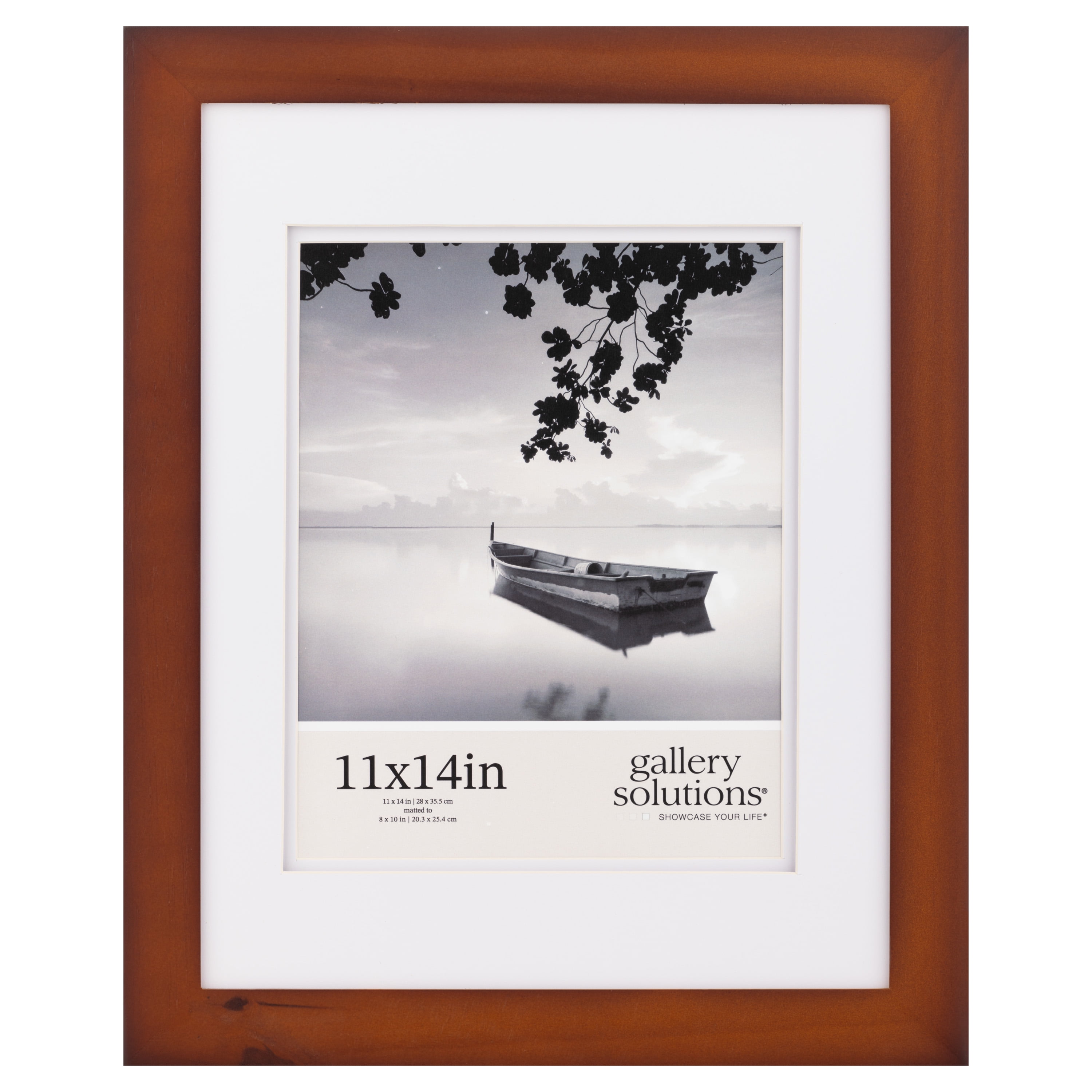 Classic 11"x14" Walnut Wood Frame with White Double Mat for Tabletop or Wall