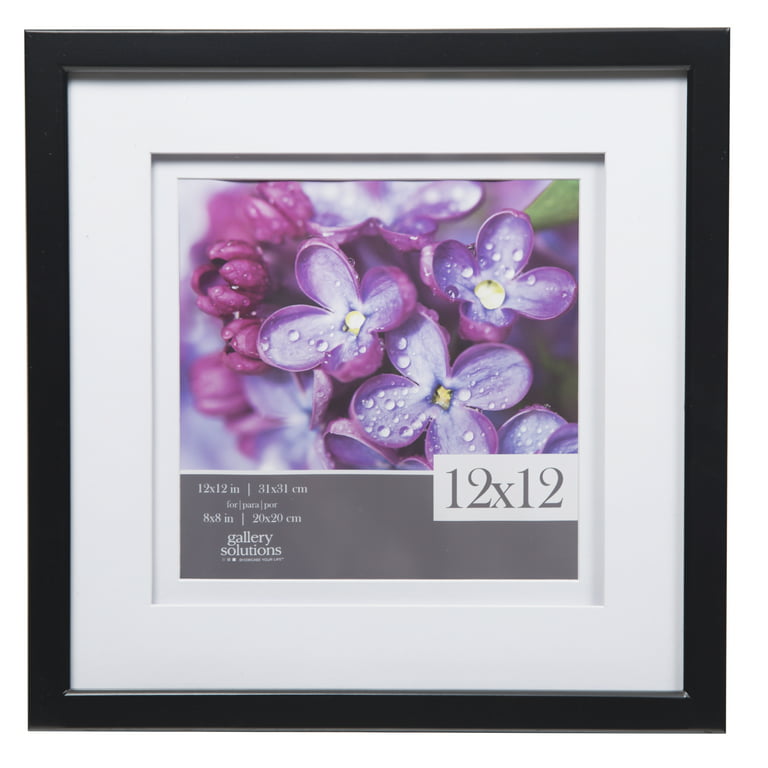Gallery Solutions 12x12 Black Wall Frame with Double White Mat For 8x8  Picture 