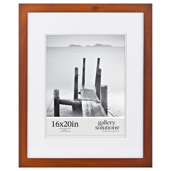 Gallery Solutions - 16"x20" Flat Walnut Frame - Rectangular Wall Mount - For 11"x14" Photos - Premium Wood with Double White Mat