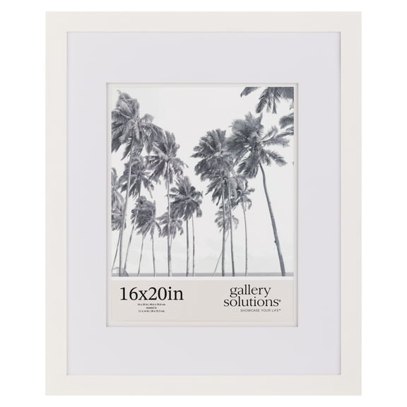 Gallery Solutions 16"x20" Wall Mount Picture Frame, Matted to 11"x14" - White