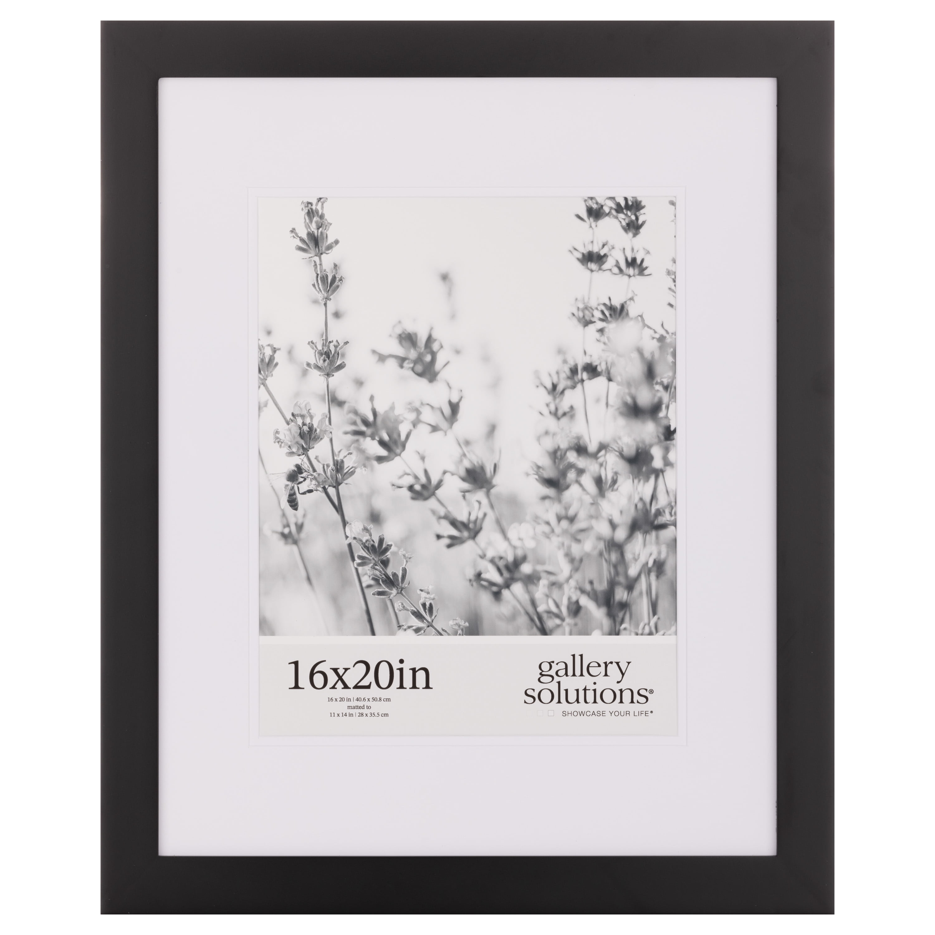 Gallery Solutions 16"x20" Wall Picture Frame, Double White Mat for 11"x14" Image - Black