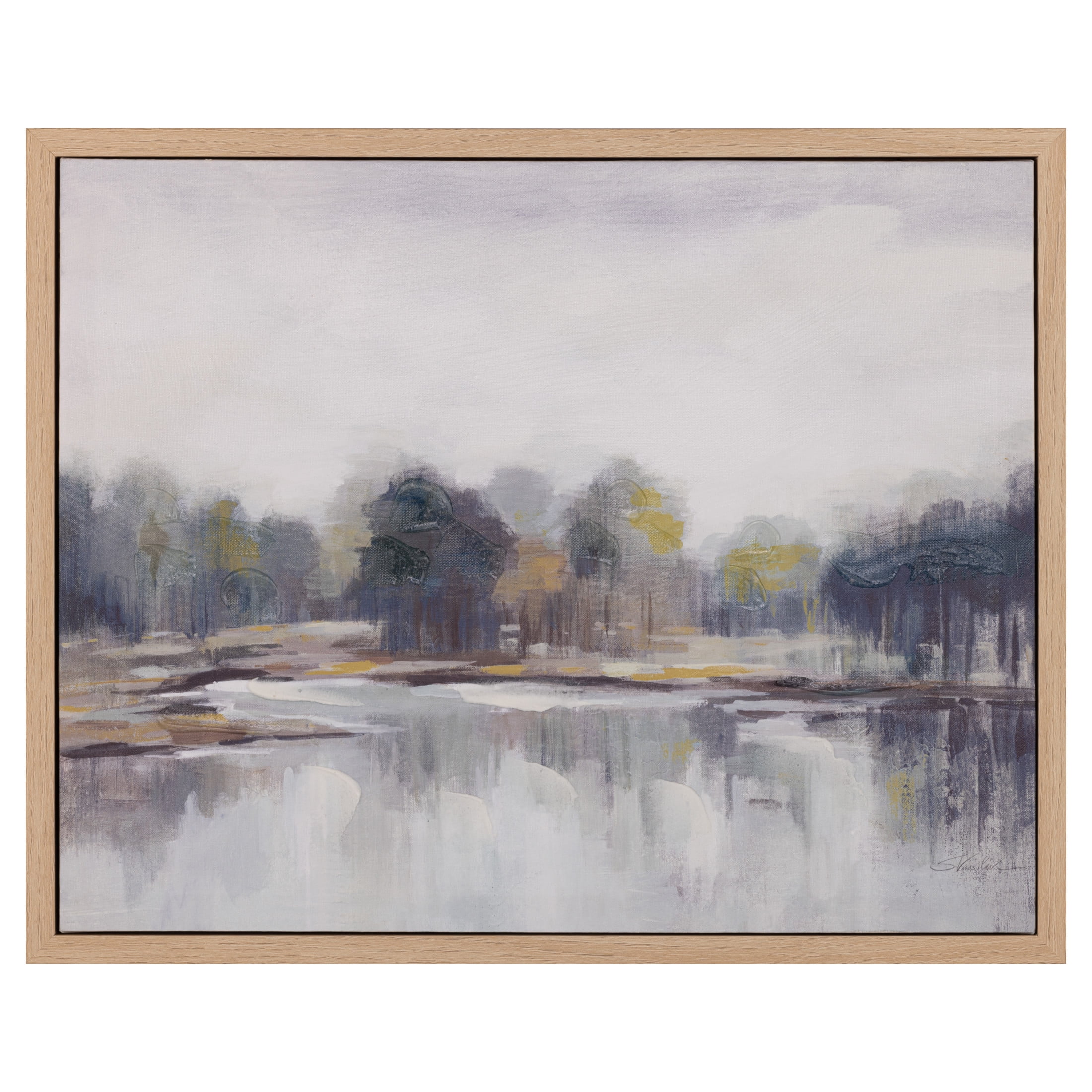 Gallery Solutions 20x16 Framed Watercolor Lake Canvas Art - Hand-Painted Embellishments with Textured Stucco, MDF Frame and D-Ring Hangers