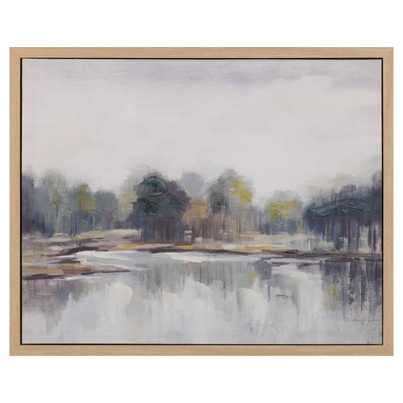 Gallery Solutions 20x16 Framed Watercolor Lake Canvas Art - Hand-Painted Embellishments with Textured Stucco, MDF Frame and D-Ring Hangers