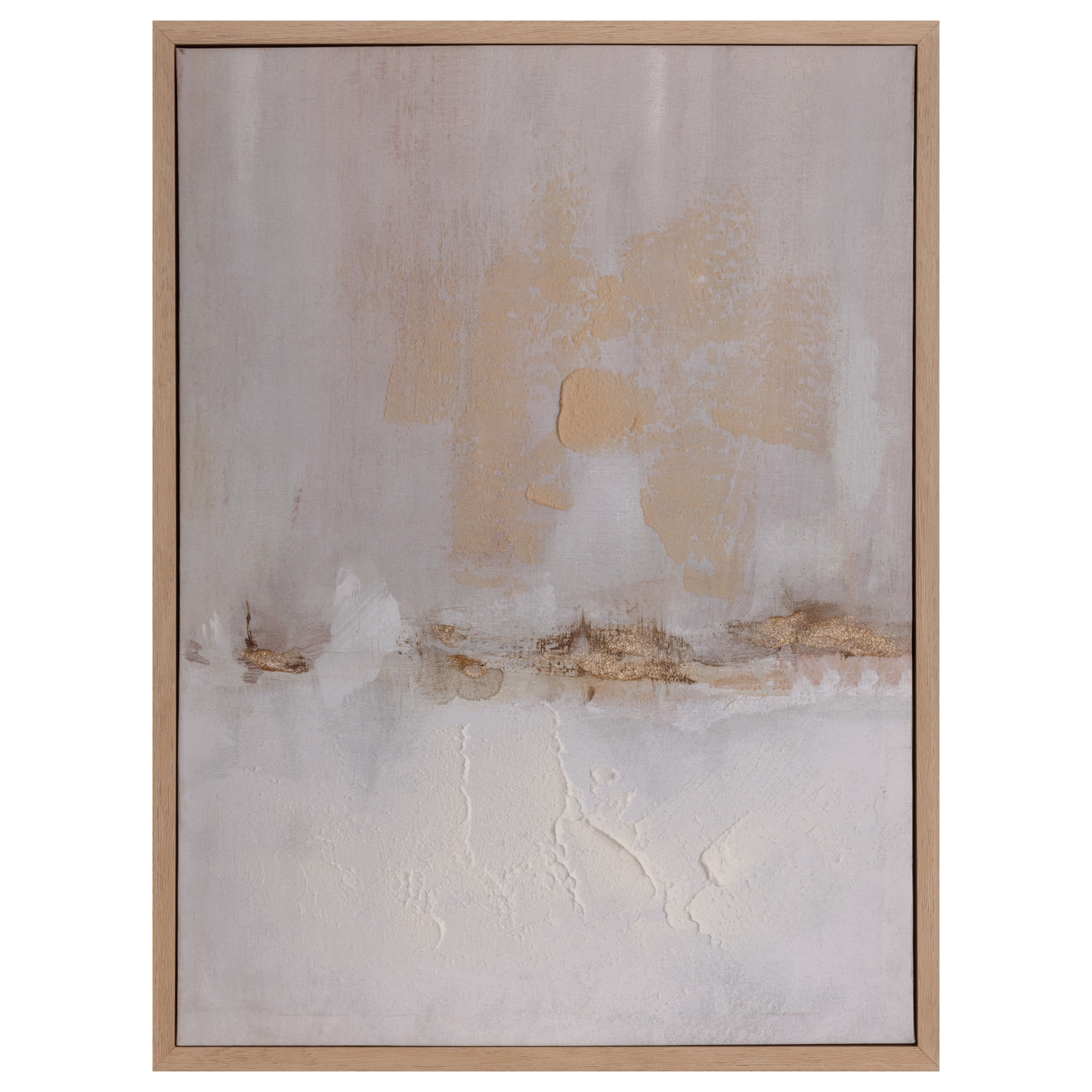 Gallery Solutions 24x18 Framed Vertical Abstract Canvas Art - Brown and White Design with Hand-Painted Embellishments, MDF Frame, and D-Ring Hangers