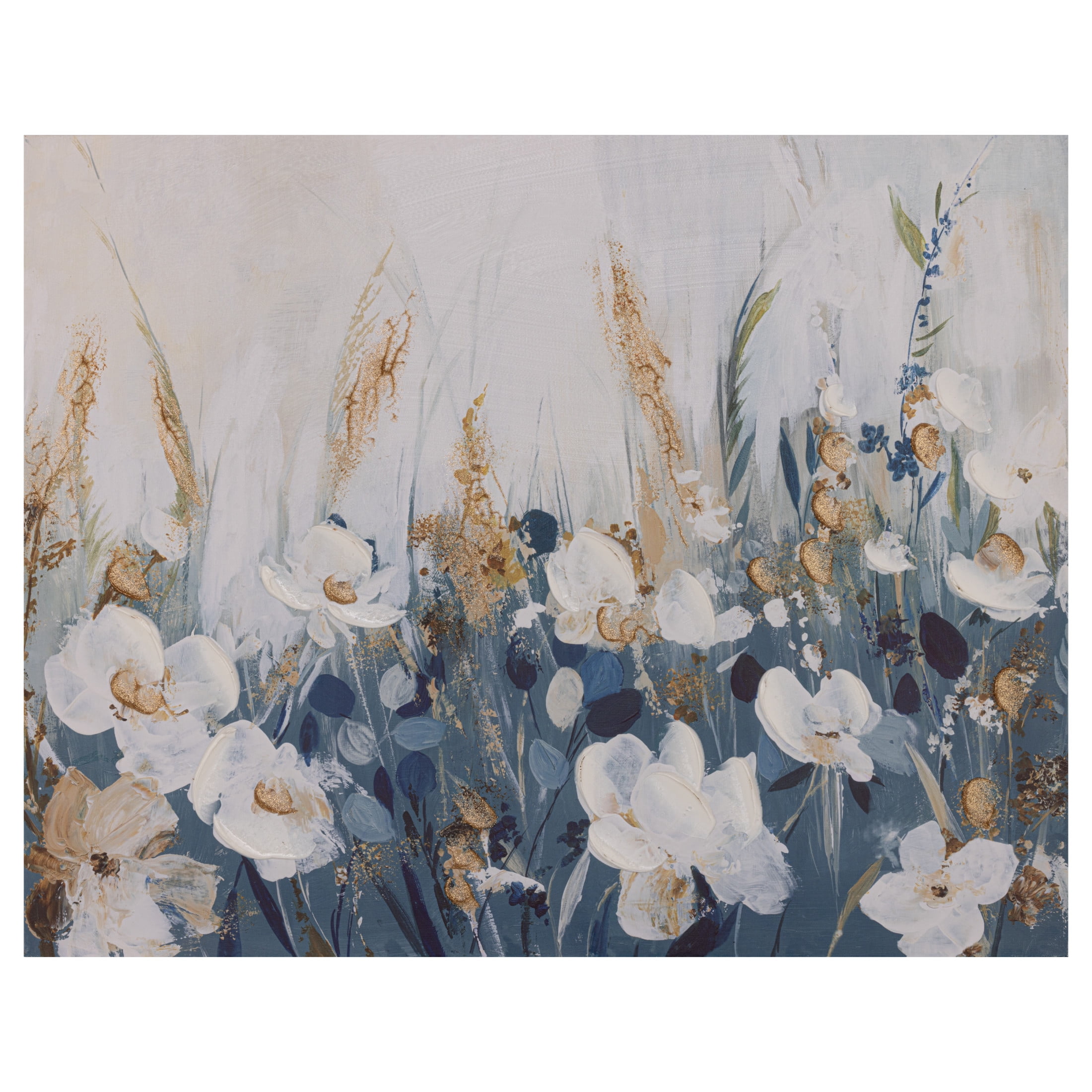 Gallery Solutions 28x22 Floral Unframed Canvas Art - Hand-Painted Embellishments with Gold Glitter and Stucco Texture for Elegant Wall Decor