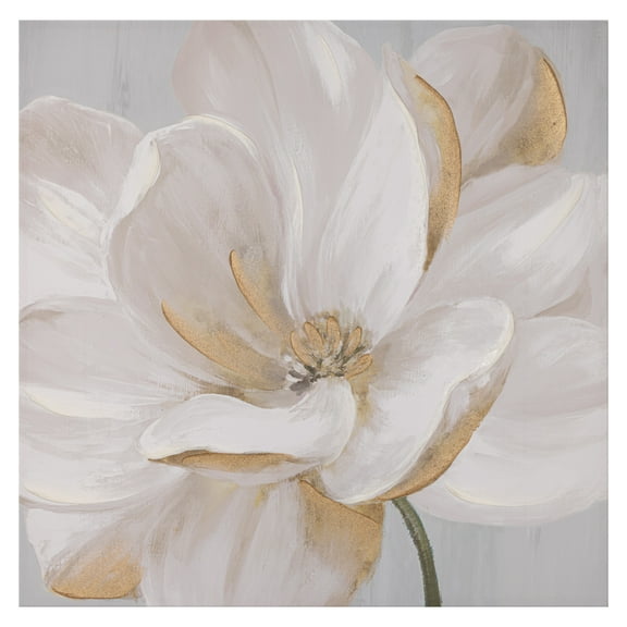 Gallery Solutions 40x40 Large Magnolia Floral Canvas Art - Sky Magnolia Print with Hand-Painted Palette Knife Details and Gold Glitter Accents