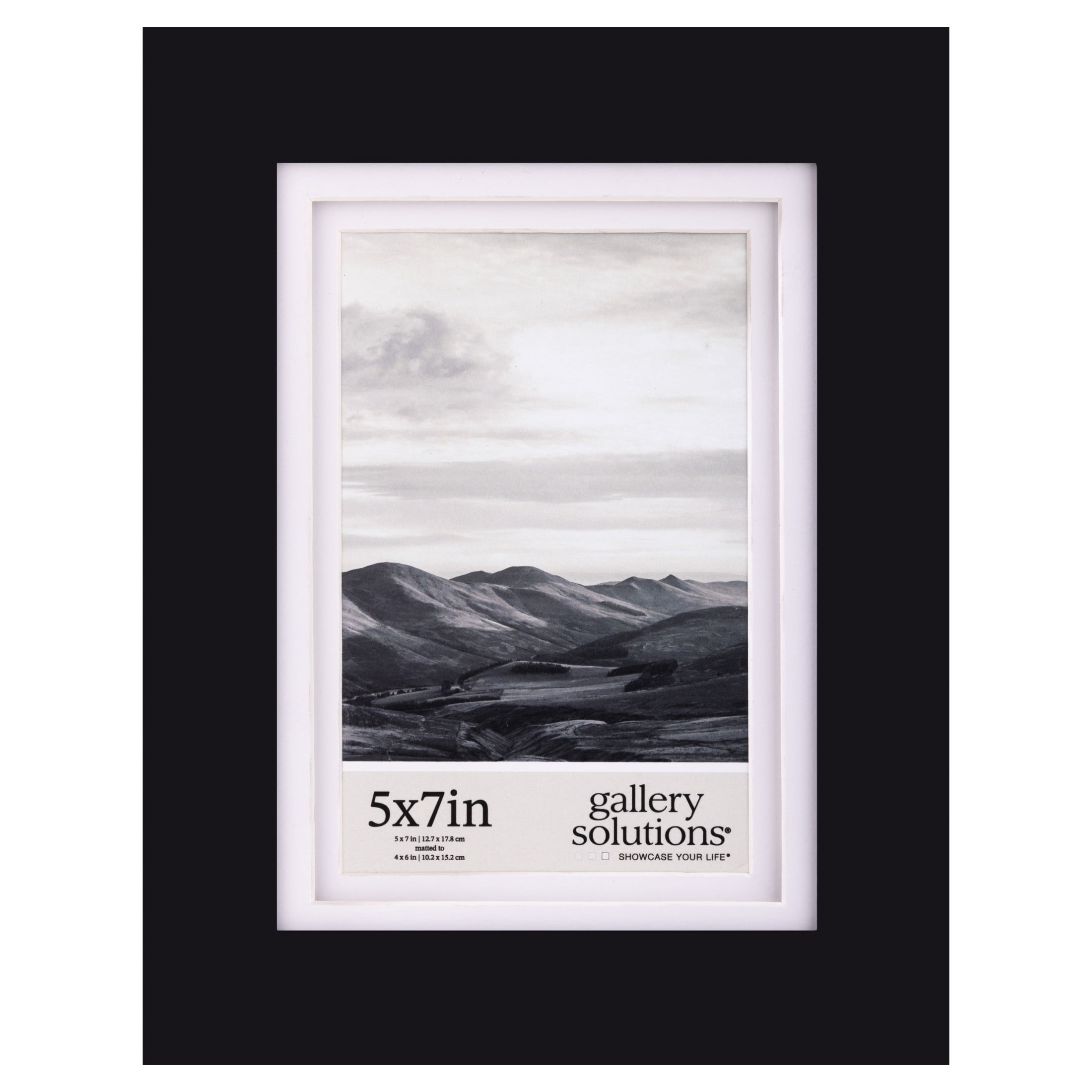 Gallery Solutions Flat Black Picture Frame Double White Mat Tabletop Wall Display 5" x 7" 1-pack
