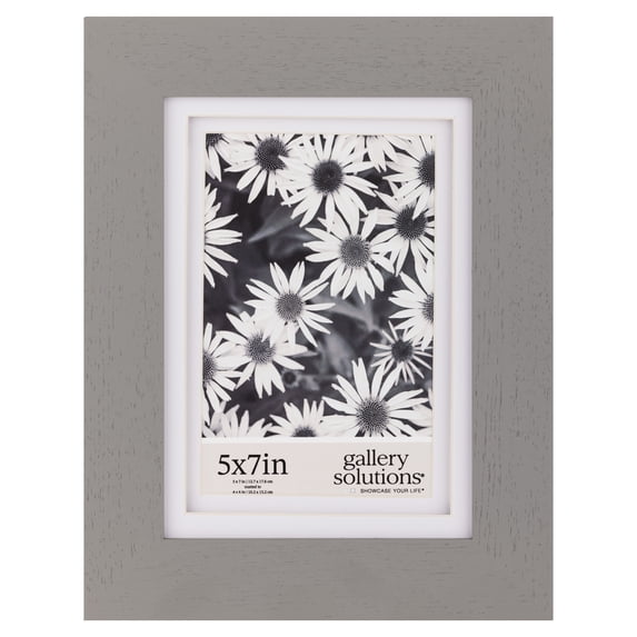 Gallery Solutions 5"x7" Wall Frame, Double White Mat Mount Display for 4"x6" - Flat Grey