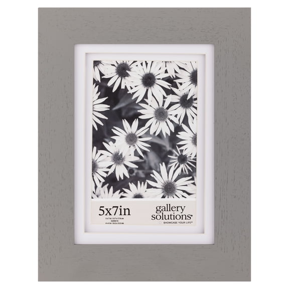 Gallery Solutions 5"x7" Wall Frame, Double White Mat Mount Display for 4"x6" - Flat Grey