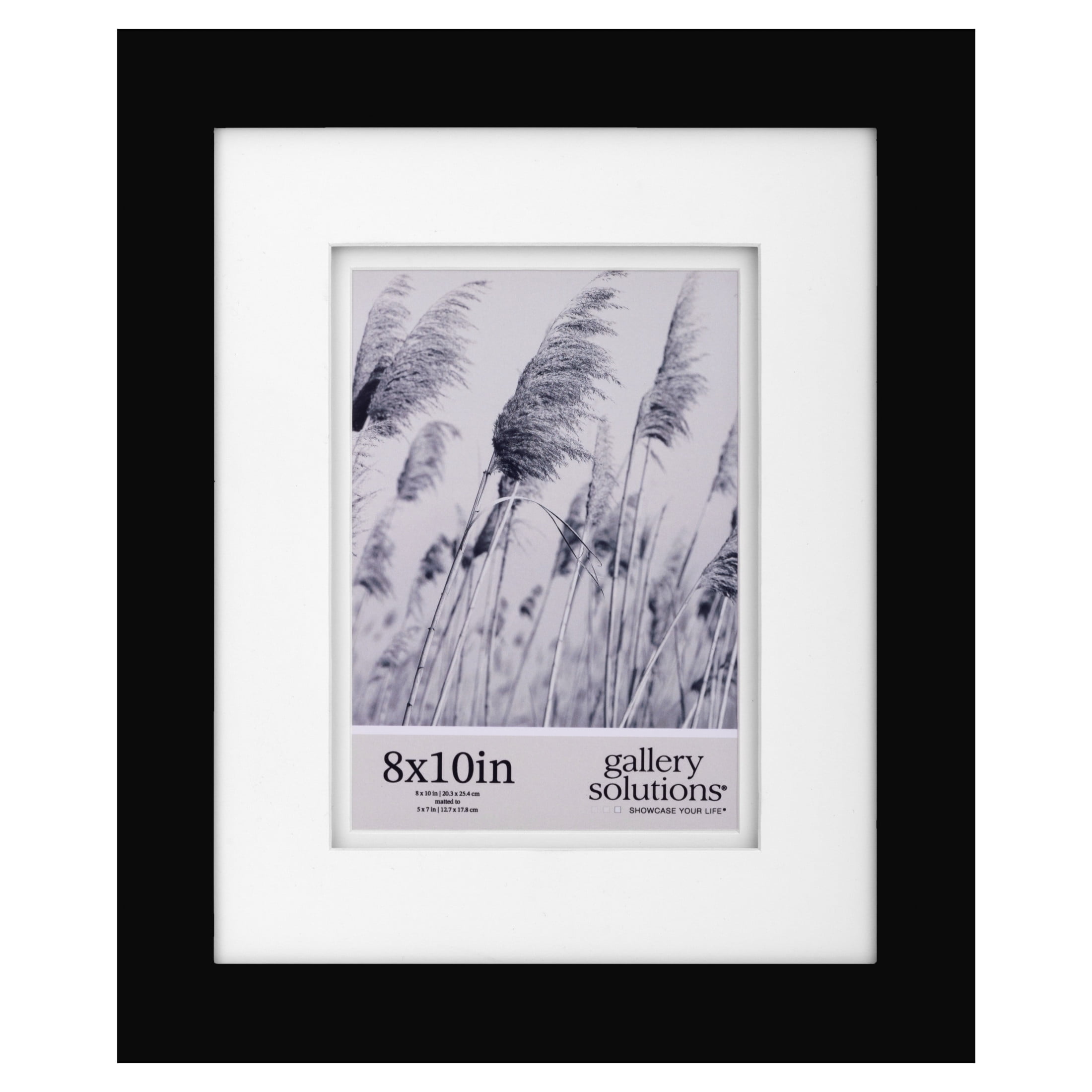 Gallery Solutions 8"x10" Picture Frame - Tabletop or Wall Mount - for 5"x7" Photos with Double White Mat, Black