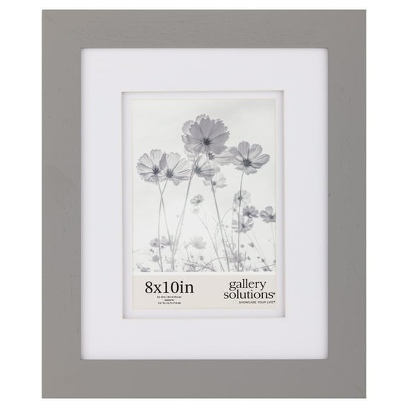 Gallery Solutions - 8"x10" Flat Wall Frame - Double White Mat - for 5"x7" Photos - Gray
