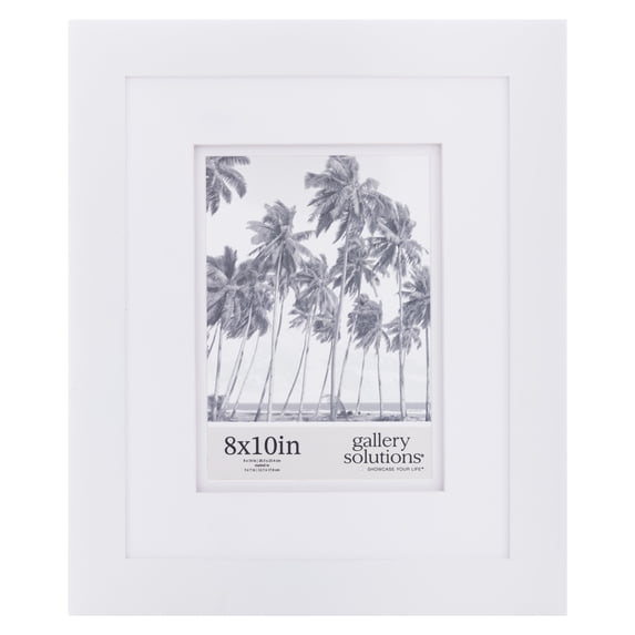 Gallery Solutions 8"x10" Picture Frame - Double White Mat - Wall or Tabletop Display for 5"x7" Photos, White