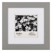 Gallery Solutions Flat Grey Picture Frame Double White Mat Airfloat Tabletop Wall Display 8" x 8" for 5" x 5" Photos 1-pack