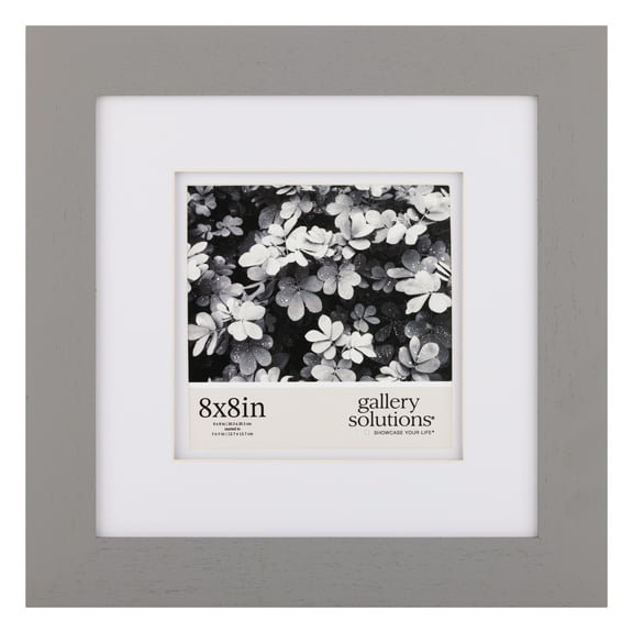 Gallery Solutions 8"x8" Wall Frame - Double White Mat for 5"x5" Photos - Flat Grey