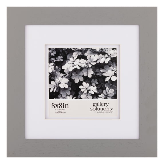 Gallery Solutions 8"x8" Wall Frame - Double White Mat for 5"x5" Photos - Flat Grey