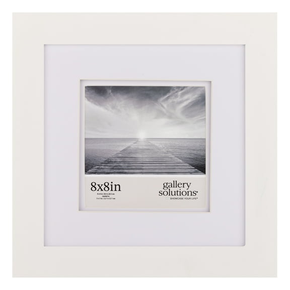 Gallery Solutions 8"x8" Wall Mount Tabletop Picture Frame Double Mat for 5"x5" - White