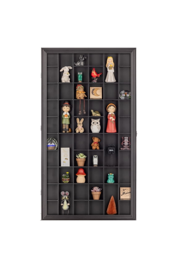Black Wall-Mounted Curio & Shot Glass Display Case - 17"x 32" Glass Door