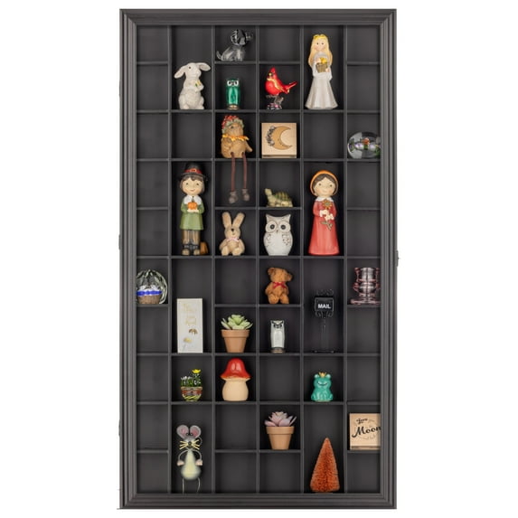 Gallery Solutions Black Wall-Mounted Curio & Shot Glass Display Case - 17"x 32" Glass Door