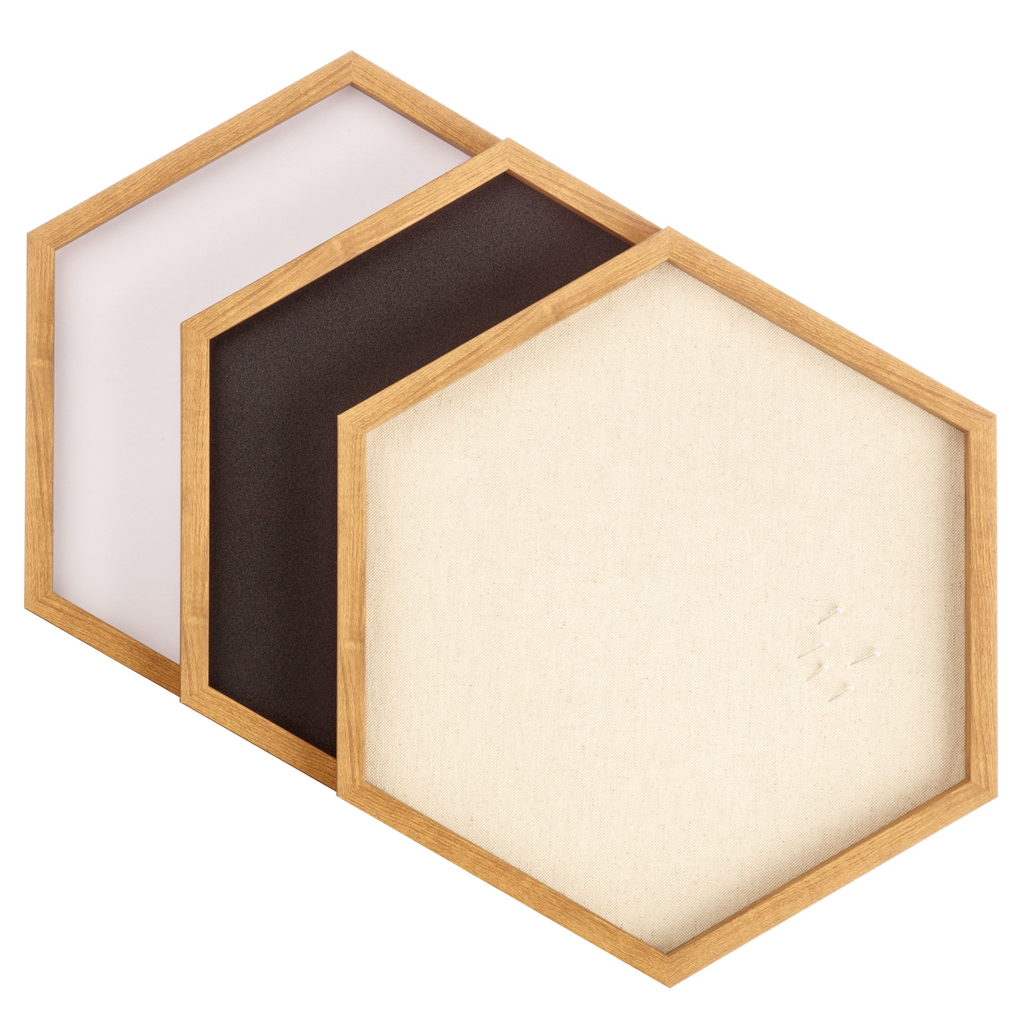 Gallery Solutions Natural Wood Hexagon Dry Erase, Chalkboard and