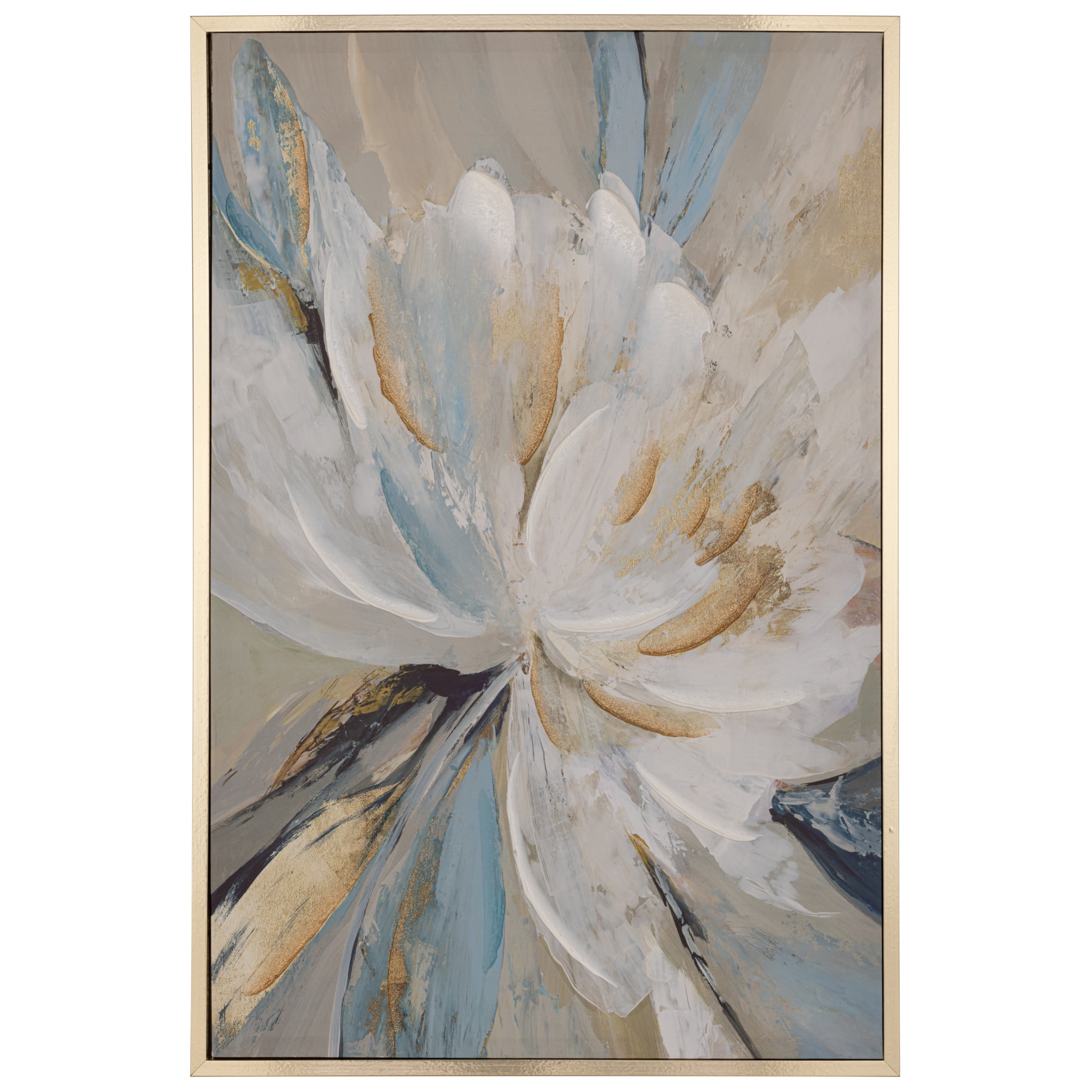Gallery Solutions Set of 2 Large Framed Floral Canvas Art - 24x32 White Blossoms with Gold Glitter and Hand-Painted Embellishments for Elegant Wall Décor