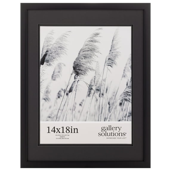 Gallery Solutions 14"x18" Wood Wall Frame Matted for 11"x14" Photos, Rectangular Wall Mount, Black