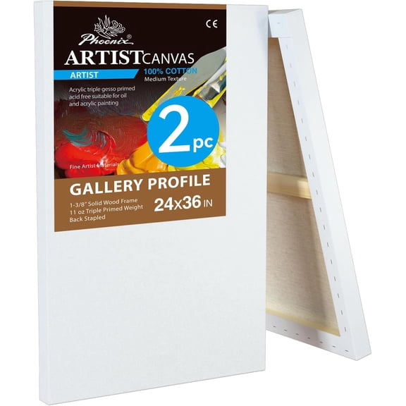 Gallery Style 24x36 Inch 2 Pack 1.5 Inch Thick Cotton Canvas Gesso Primed Blank for Oil and Acrylic Painting