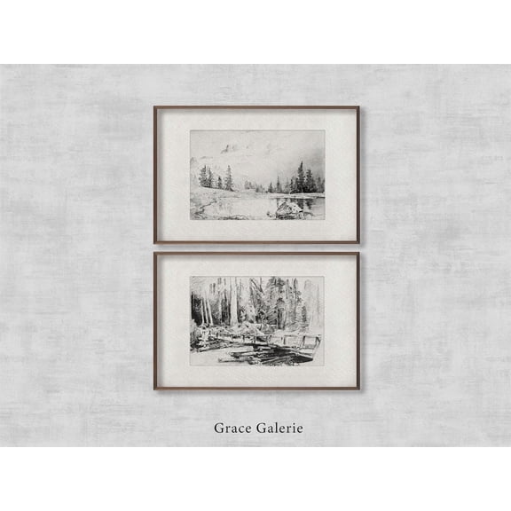 Gallery, Vintage Landscape Sketch, Vintage Etching, Neutral Grey Wall Art, Vintage Sketch Art, Art Poster Printed Poster, Poster Only