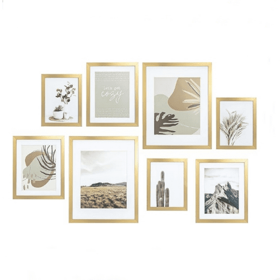 Gallery Wall Frame Set,Gold Picture Frames Collage Wall Decor with Neutural Art for Living Room,8 Pack Assorted Size