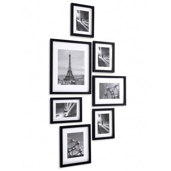 Gallery Wall Frame Set, Multi Picture Frames Set Of 7, One 11x14, Two 8x10, Four 6x8 Collage Photo Frame With White Mat, Glass Front