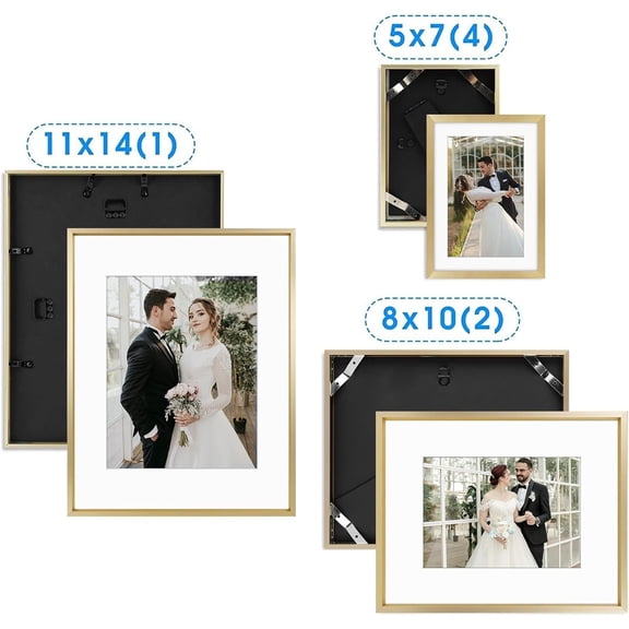 Gallery Wall Frame Set  Pack, 11x14, 8x10, 5x7 Aluminum Photo Frames with Matted Boards,  &  for Wall or Tabletop Display