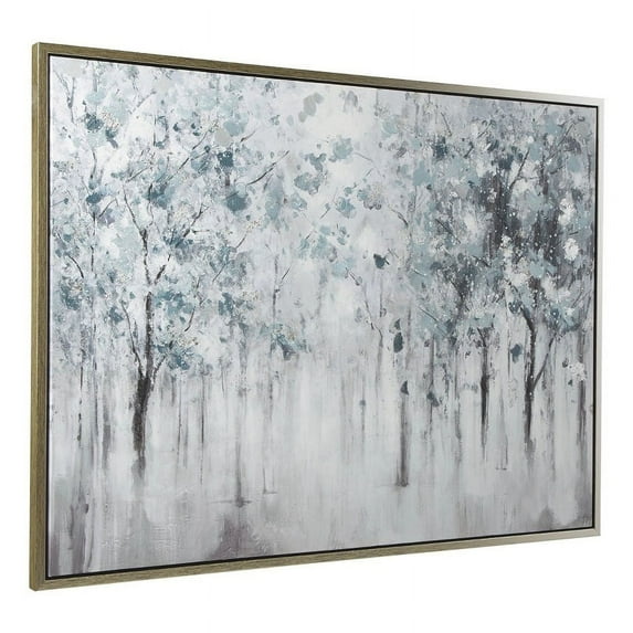 Gallery Wrapped Wall Art with Handpainted Landscape Design, Blue